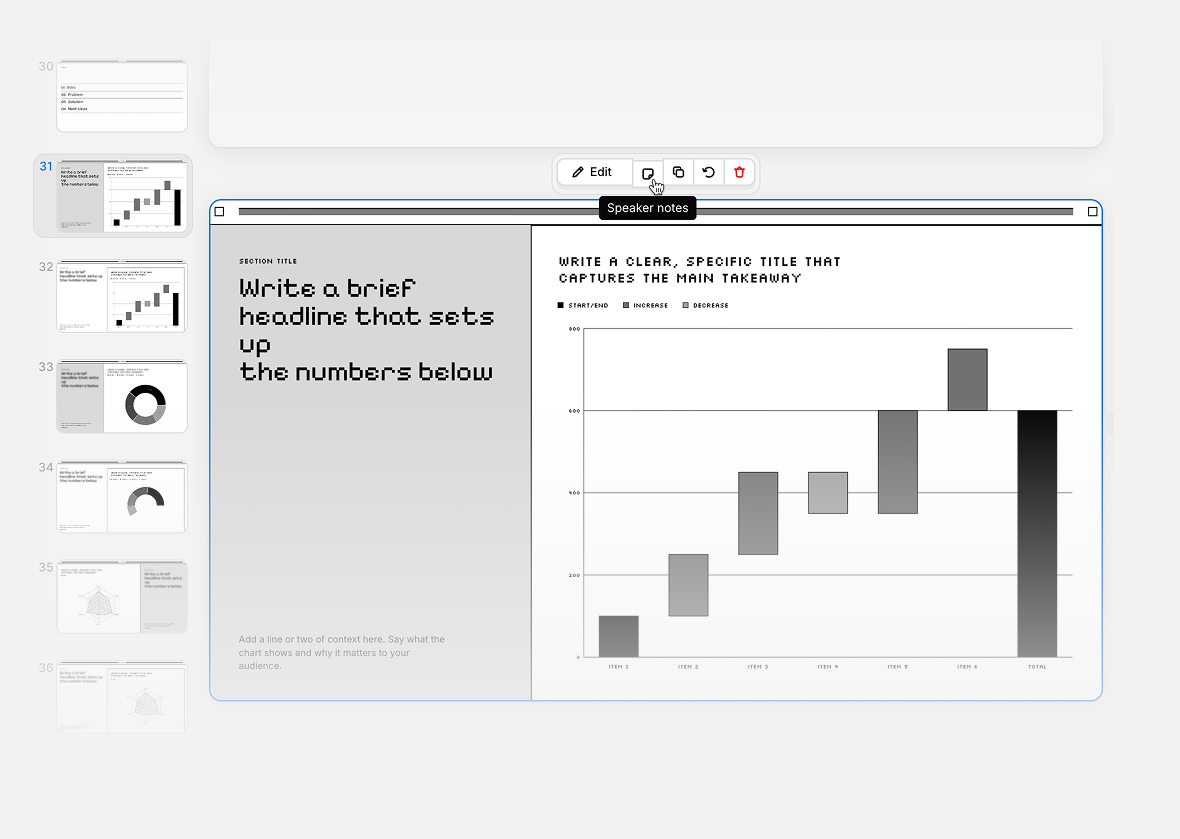 Presentation slide editor showing a
